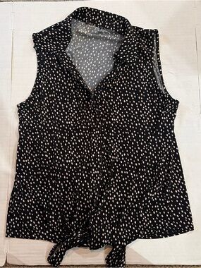 Sleeveless Black Polka-Dot Tie-Front Camisole